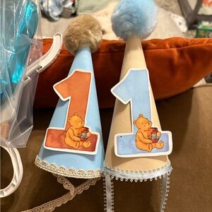 1st Birthday Party Hats - Blue and Cream- Winnie the Pooh